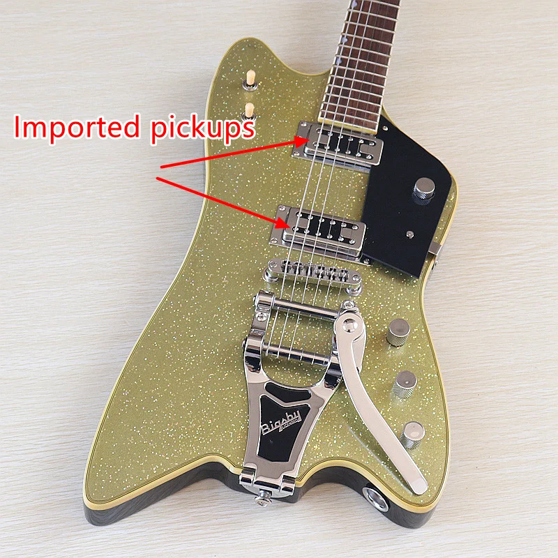 High Grade 6 String Metallic Big Sparkle Electric Guitar Bigs Tremolo Tailpiece Dark Fingerboard Thumbnail Inlay