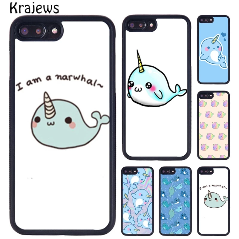 Krajews Kawaii Narwhal Sea Unicorn Phone Case For iPhone 16 15 14 X XR XS 11 12 mini 13 Pro MAX Plus cover shell coque