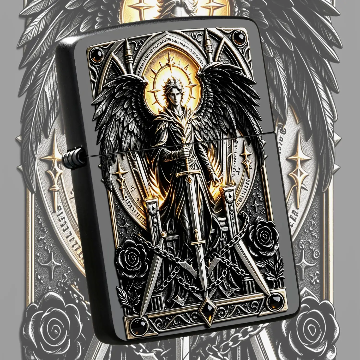 Vintage Gothic Archangel Pattern Lighter Exquisite Embossed Dark Angel Design Portable Igniter Creative Art Decor Accessory Ideal For Daily Usegifting Scenarios Unique Stylish Practical Must Have For Art Lovers A Humorous And Interesting Li