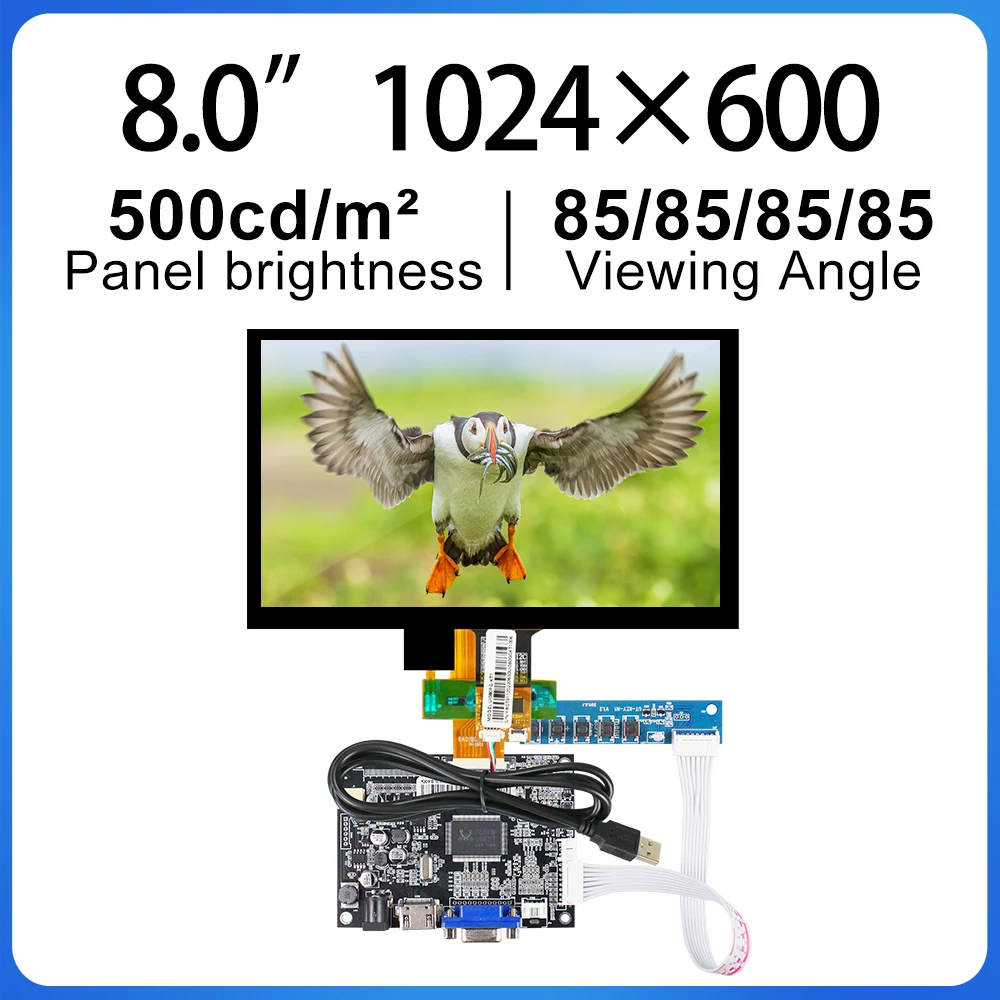 

Original Innolux NJ080IA-10D 8.0 Inch LVDS 40P TFT LCD Screen With Touch Panel Controller Board 1024*600 High Brightness 500