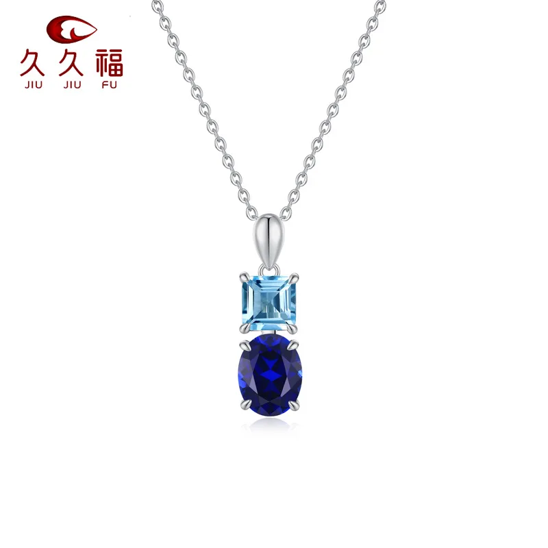 

Stylish Blue Diamond Pendant Necklace for Women, PT950 Platinum Inlaid 2 Carat Moissanite, suitable for daily fashion matching.