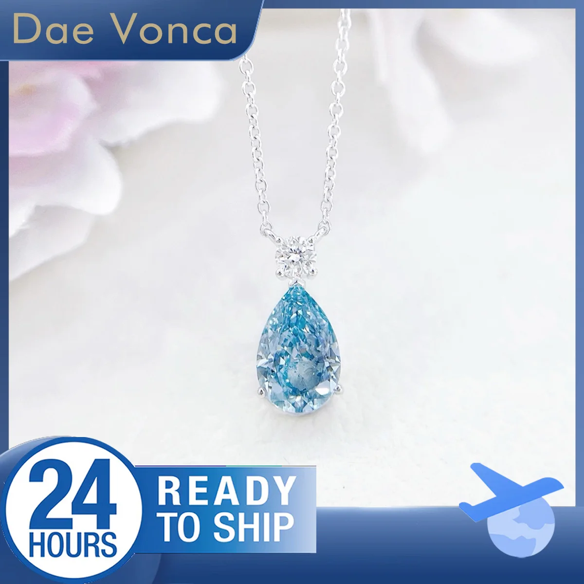 

18K White Gold 1.59ct Blue Pear Lab Diamond Pendant Charm Classic Lab Grown Diamond Necklace Anniversary Gift for Girlfriend
