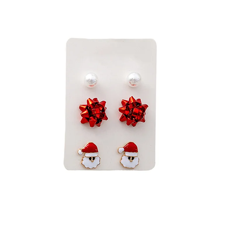 Silver Needle Christmas cartoon Dripping oil Santa earrings Christmas Tree flowers Pearl earrings Cross border stud girl