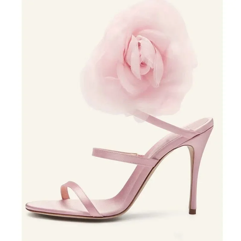 

Flower Slender Straps Coiled Snakes Wrap Stiletto Sandals Woman Summer 2025 Open Toe Ankle Strap Slingback High Heels Shoes