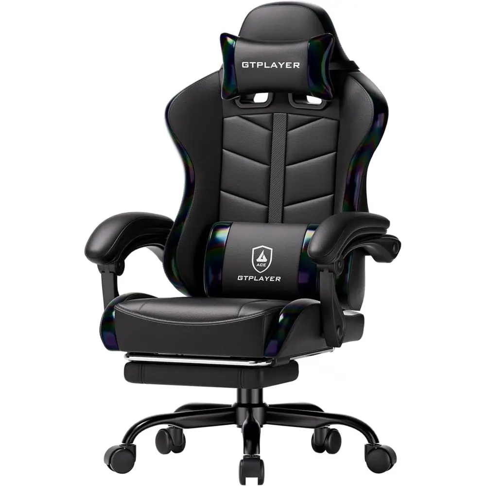 Gaming Chair, Ergonomic Computer Oice Chairs or Adults with ootrest, Height Adjustable, Linkage Armrests, 90-155° Recline & rest