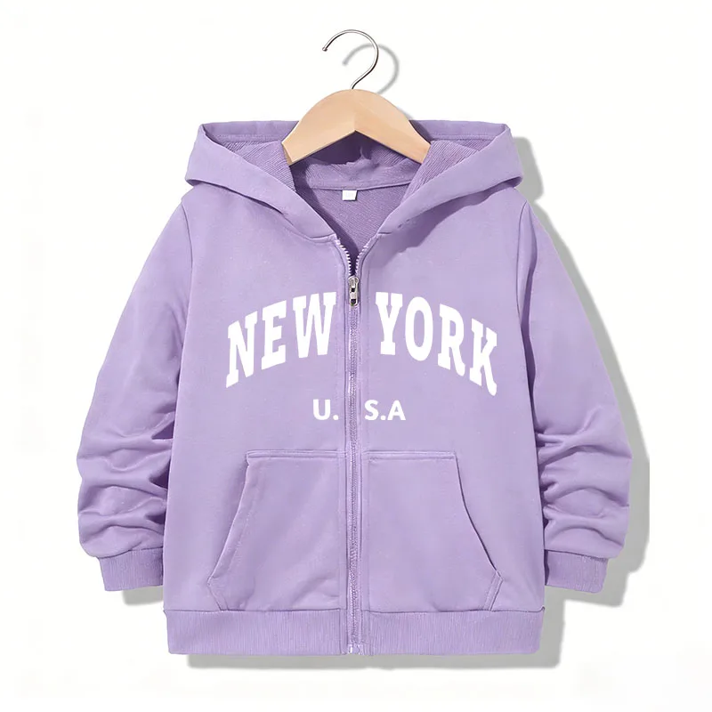 Modische New York Buchstaben Reißverschluss-Hoodie-Jacken für Jungen und Mädchen Y2k Zip-Up Sweatshirt Frühling Herbst Kapuzenpullover Freizeitkleidung