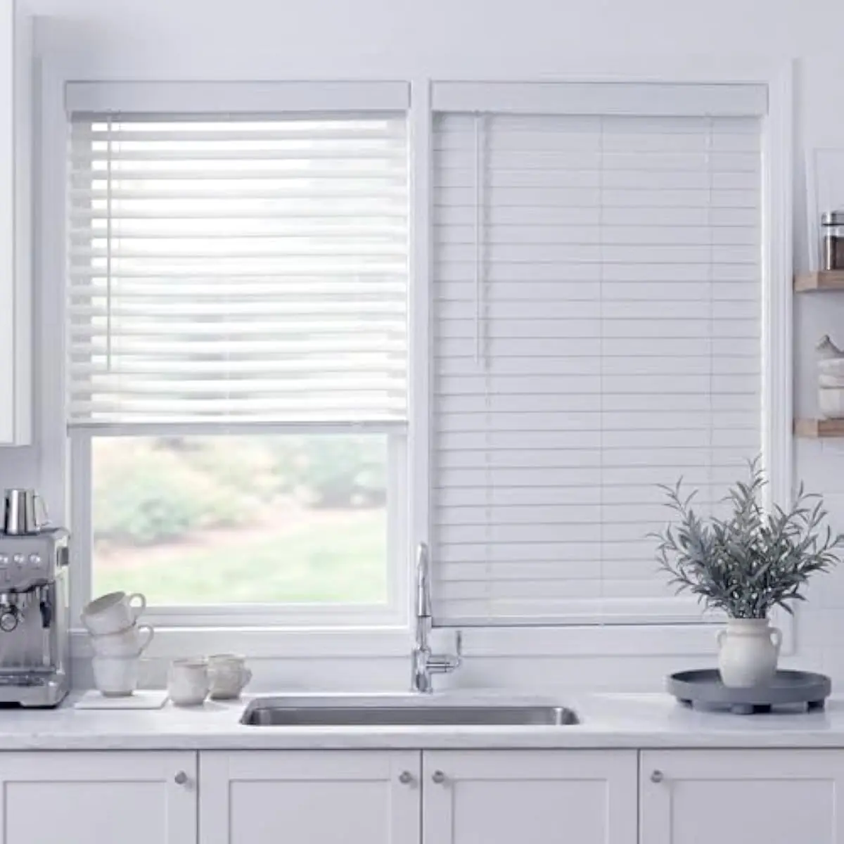2 inch Cordless Faux Wood Blinds White Room Darkening for Indoor Use 34.5 Width by 72 Height Moisture Resistant Durable Polymer