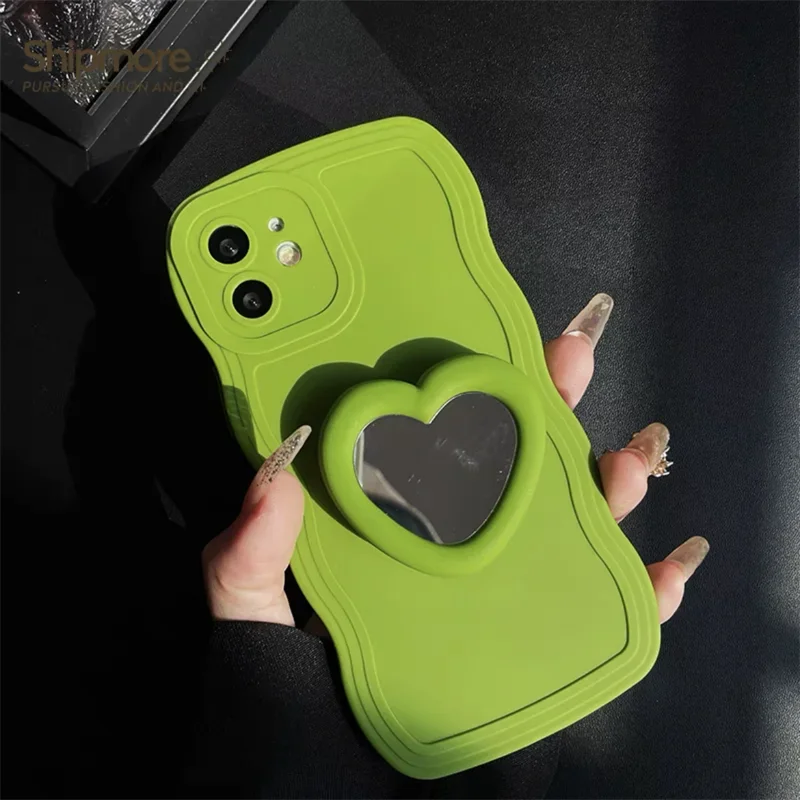 Heart Mirror Holder Stand Wave Phone Case For Motorola Moto G10 Power G20 G30 G13 G23 G53 G73 5G G72 E22 E22i E13 4G Soft Cover