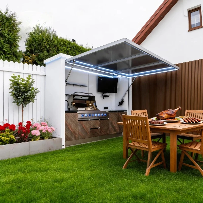 Modern Outdoor Kitchen Cabinet Gas Stove BBQ Island Modular Aluminum Weatherproof Outdoor Kitchen Set BBQ Grill Sink Locker