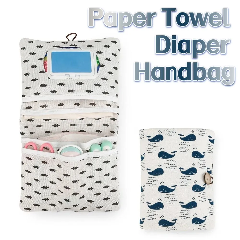 Cartoon Pattern Baby Diapers Storage Pouch Multi-Compartment Portable Stroller Storage Bags Soft Reusable