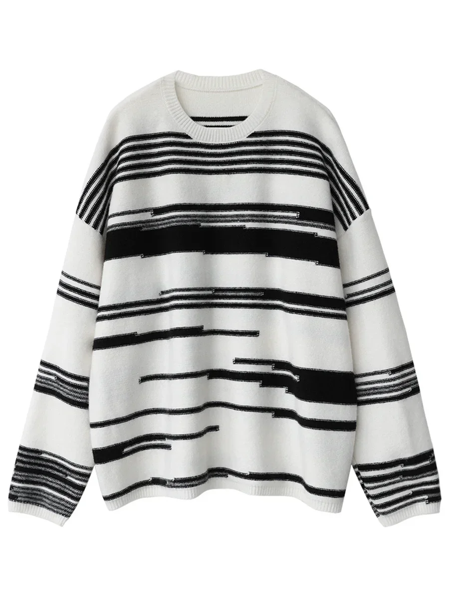 CHIC VEN Women Sweaters Streetwear Casual Loose Pullover Stripe Girl Jumpers Thick Warm Female Tops Autumn Winter 2025 Plus