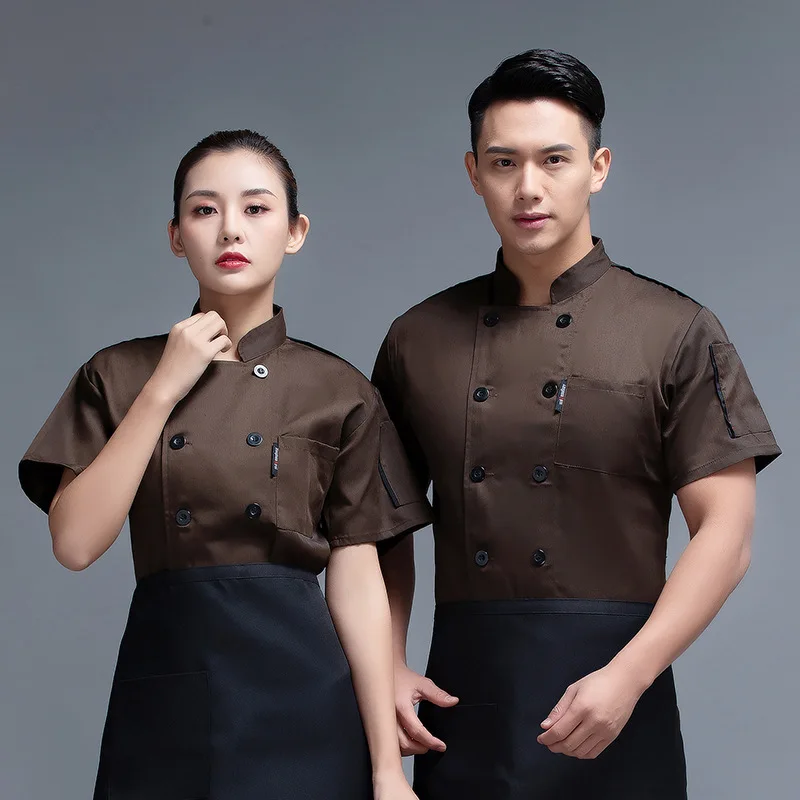 Uniforme de chef à manches longues pour hommes, salopette de chef, vêtements de cuisine, vêtements de travail pour restaurant et hôtel, manches courtes, mince