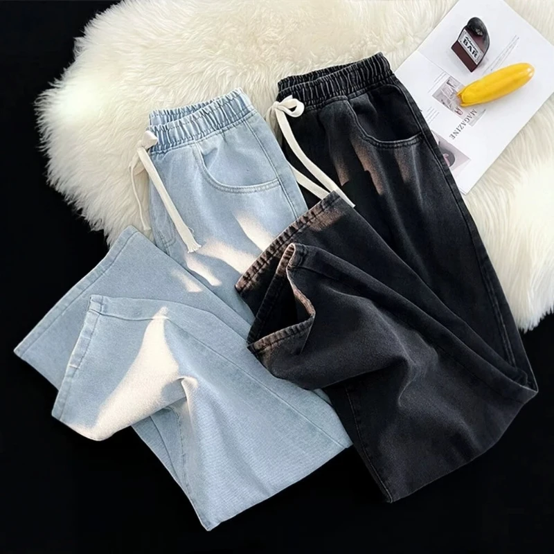 TRSYPHXM 2025, neue Frühling und Herbst Jeans Boden Hosen Männer der Amerikanischen High Street Casual Hosen Lose Gerade Hosen