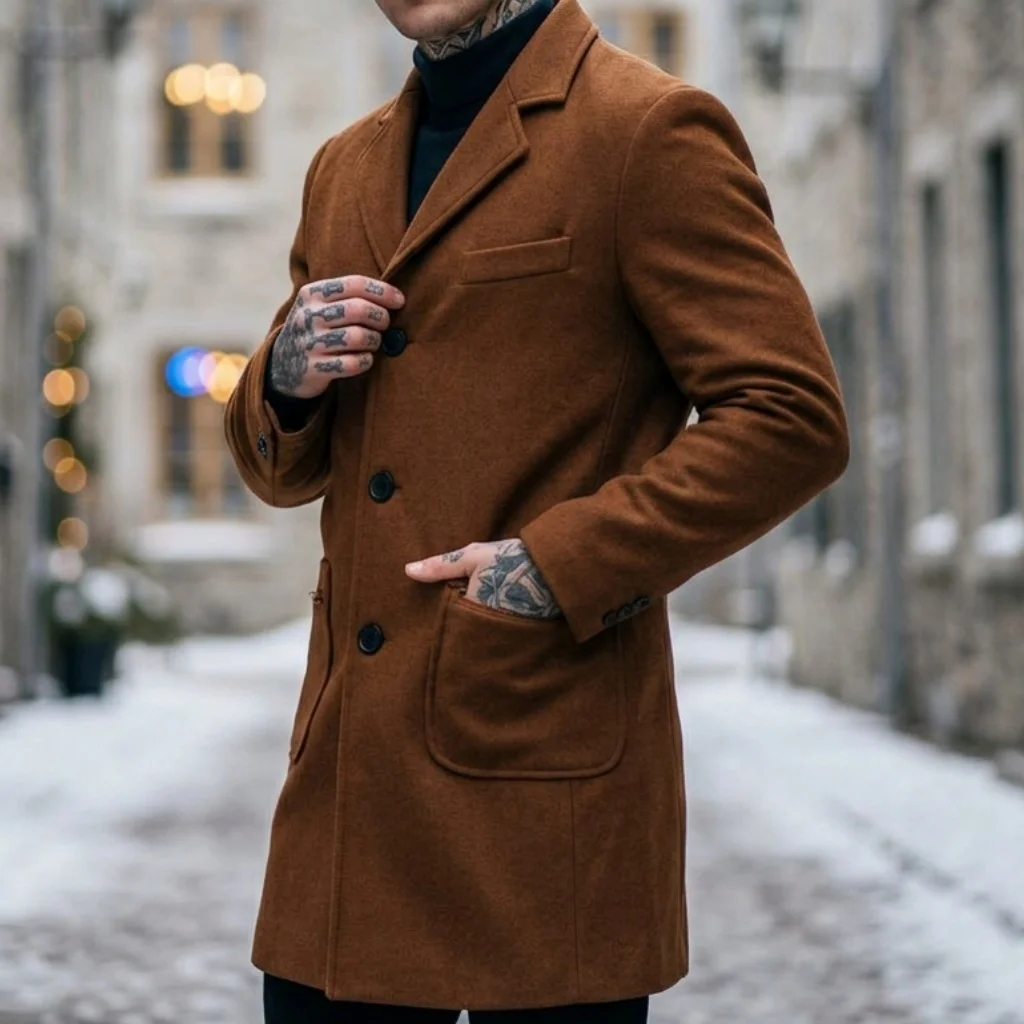 New Men's Winter Coat - Multi-function Pocket Windproof Solid Jacket | Warm-lined Woolen Outerwear for Street Office Male Jacket