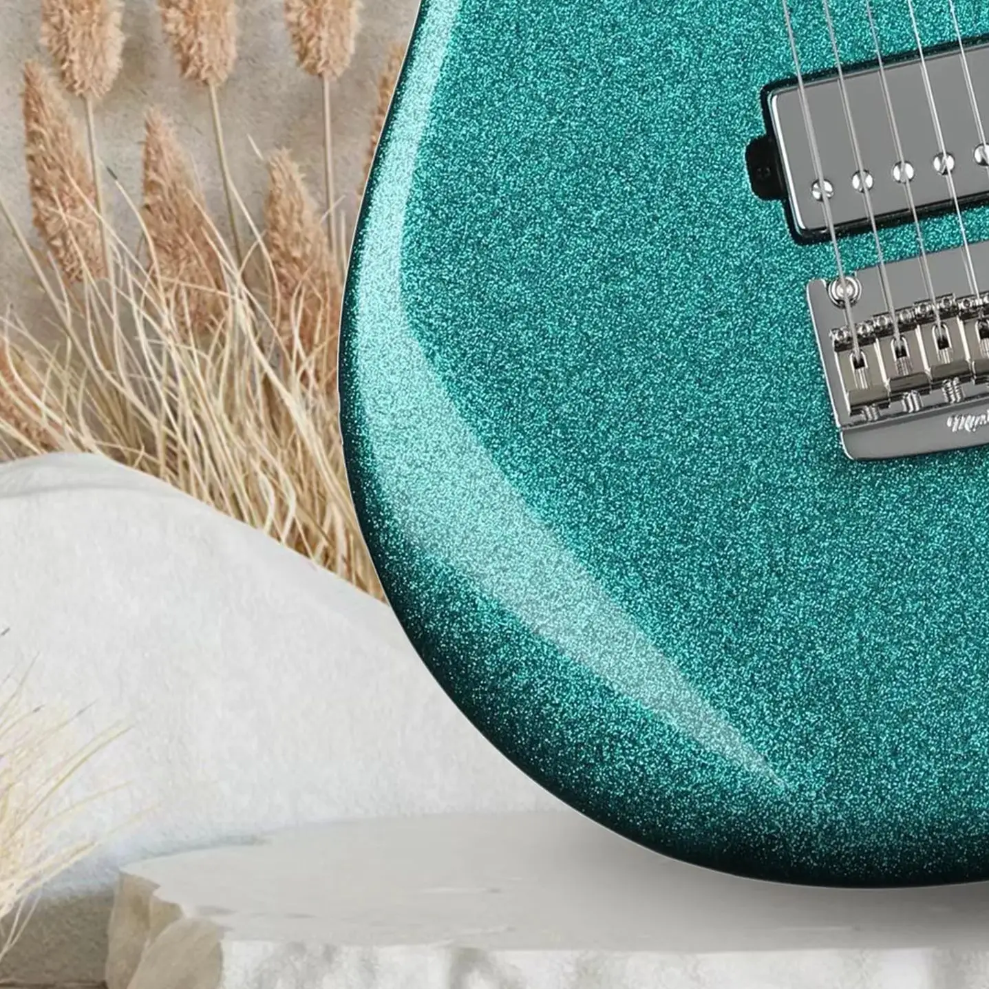 Electric Guitar with Ocean Sparkle,Tremolo Bridge, Double Cutaway Body, Passive Pickups, Chrome Hardware Custom Shop