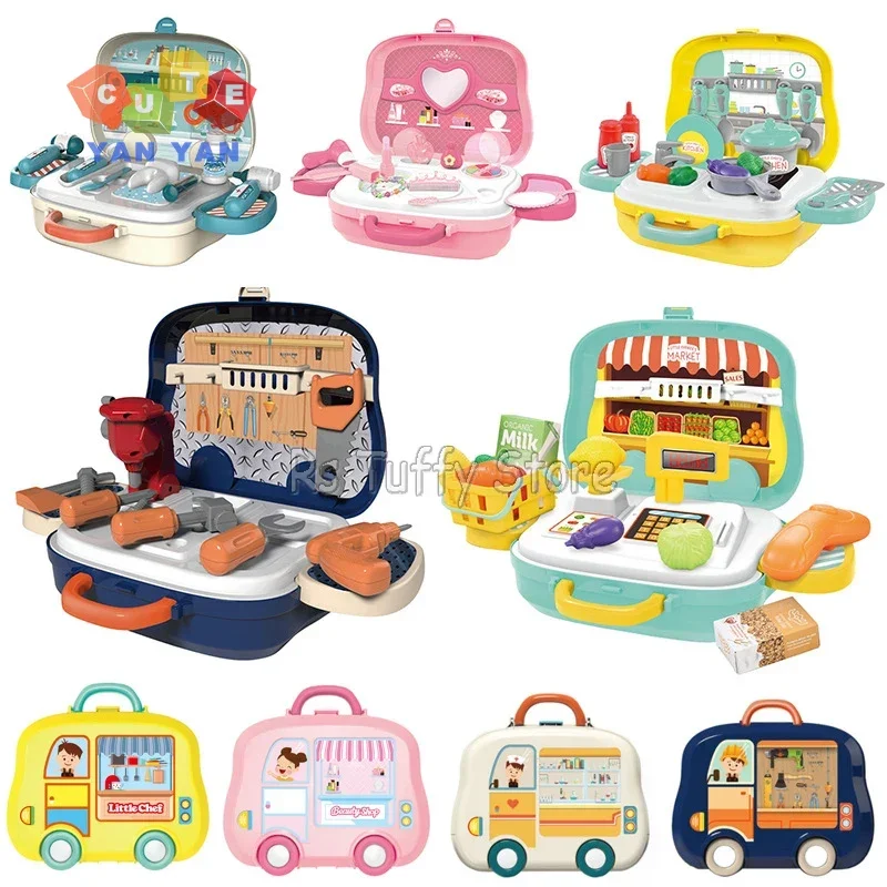 Meninas Vestir Maquiagem Toy Set Crianças Simulação Utensílios De Mesa De Cozinha Caixa Médico Supermercado Polia Suitcase Toddler Boys Brinquedos