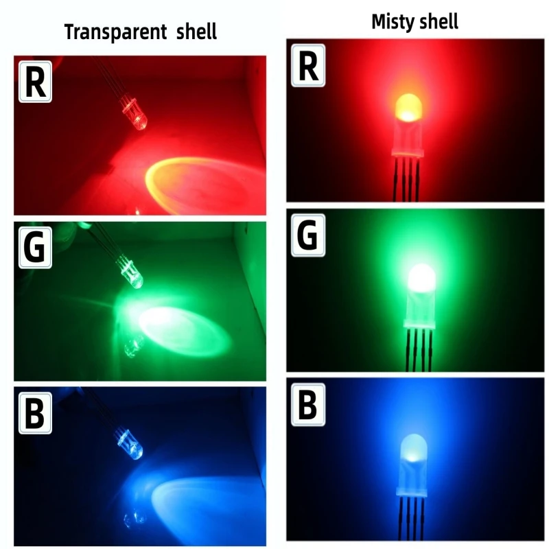 50PCS 5MM/F5 RGB DIP LED Red Blue Green Full-color Common Cathode/Anode Transparent shell Light-emitting Diode