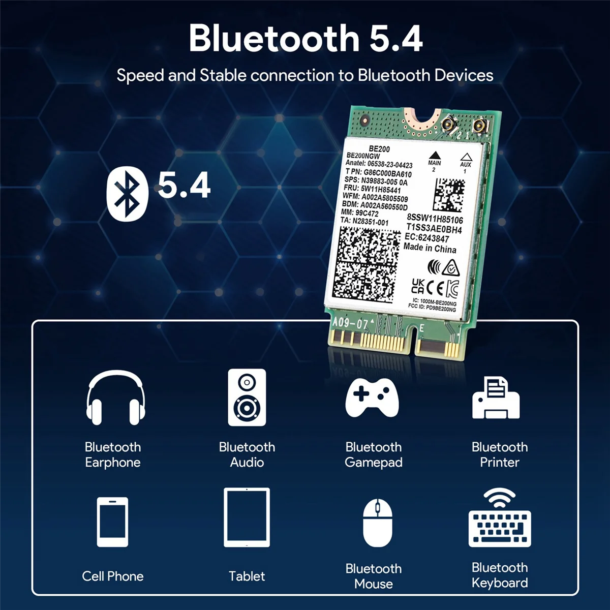 Karta sieciowa BE200 WiFi7 8000 mb/s Adapter Wi-Fi Bluetooth 5.4 Tri Band 2.4G/5G/6GHz BE200NGW M.2 NGFF Adapter bezprzewodowy