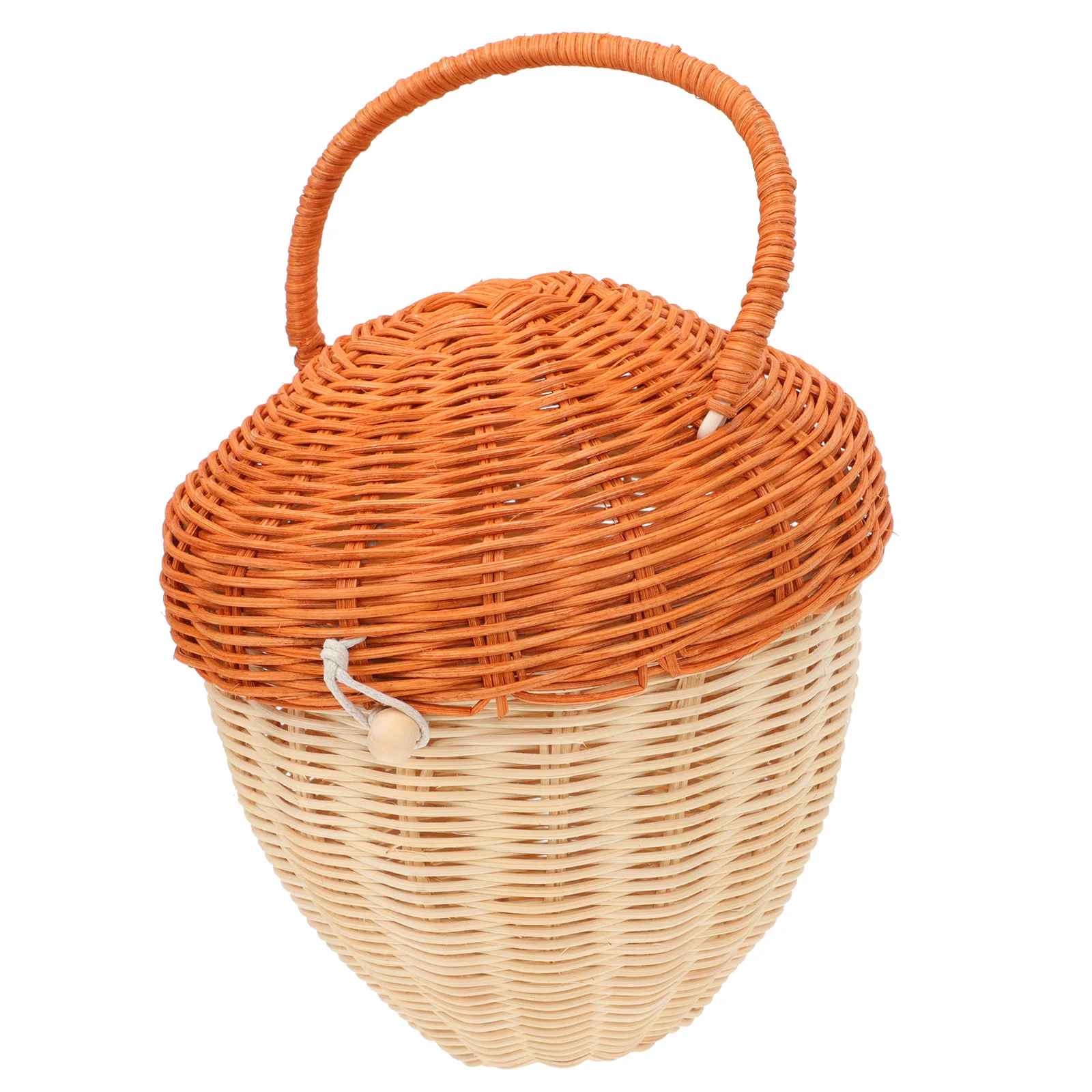 

Rattan Handbag Decorative Woven Basket Flip-Open Storage Costume Photography Prop Portable Acorn Shaped Basket Seaside