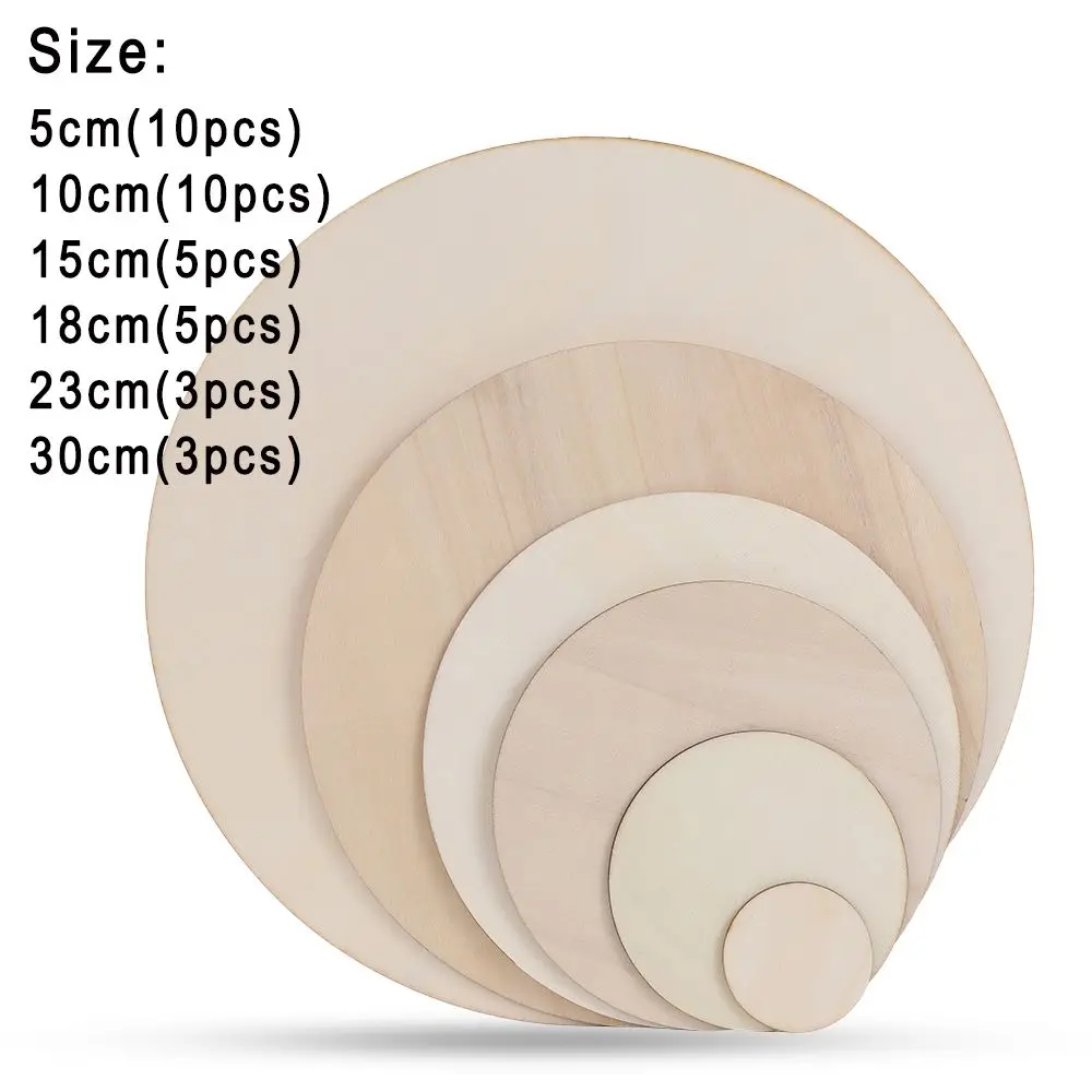 3/5/10pcs Round Wood Pieces Wood Circles Blank Plaque for DIY Craft Pyrography Projects Games Scrapbooking Building Model