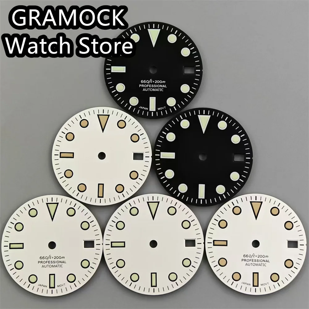 

GRAMOCK 29 мм стерильный циферблат для часов, белый, черный циферблат, зеленый светящийся, подходит для NH35 NH36, аксессуары для часов с механизмом
