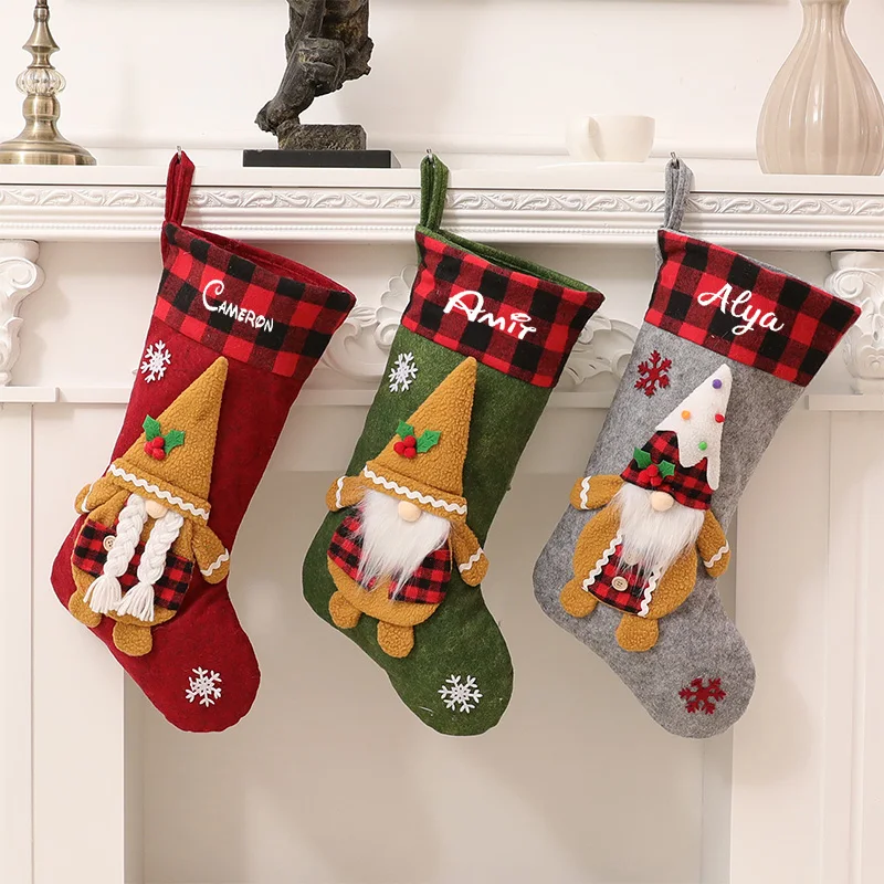 Personalized Customization New Christmas Red Checked Ice Cream Rudolf Christmas Socks Christmas Tree Fireplace Decoration