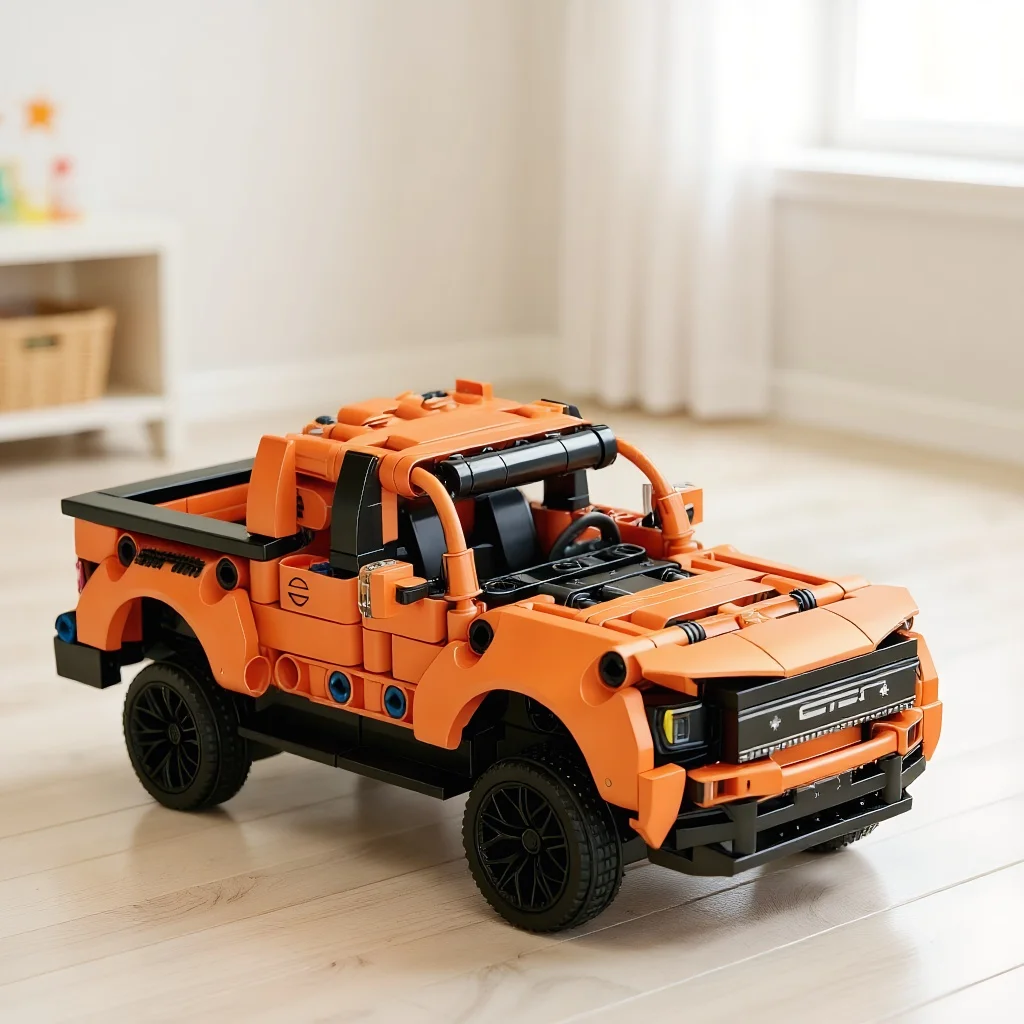 Technic Orange Pickup Truck Building Blocks, Rugged Off-Road Style, DIY Bricks Kit for Collectors - view 2