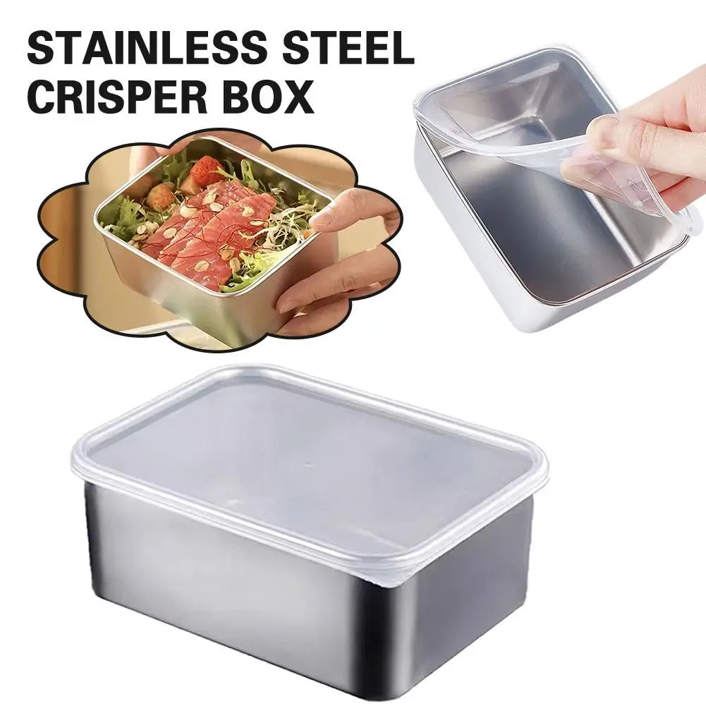 Food Grade Stainless Steel Refrigerator Storage Box Ingredients Box Container Box Freezing Freezer Sealed Food Fresh Box Cr S5C4