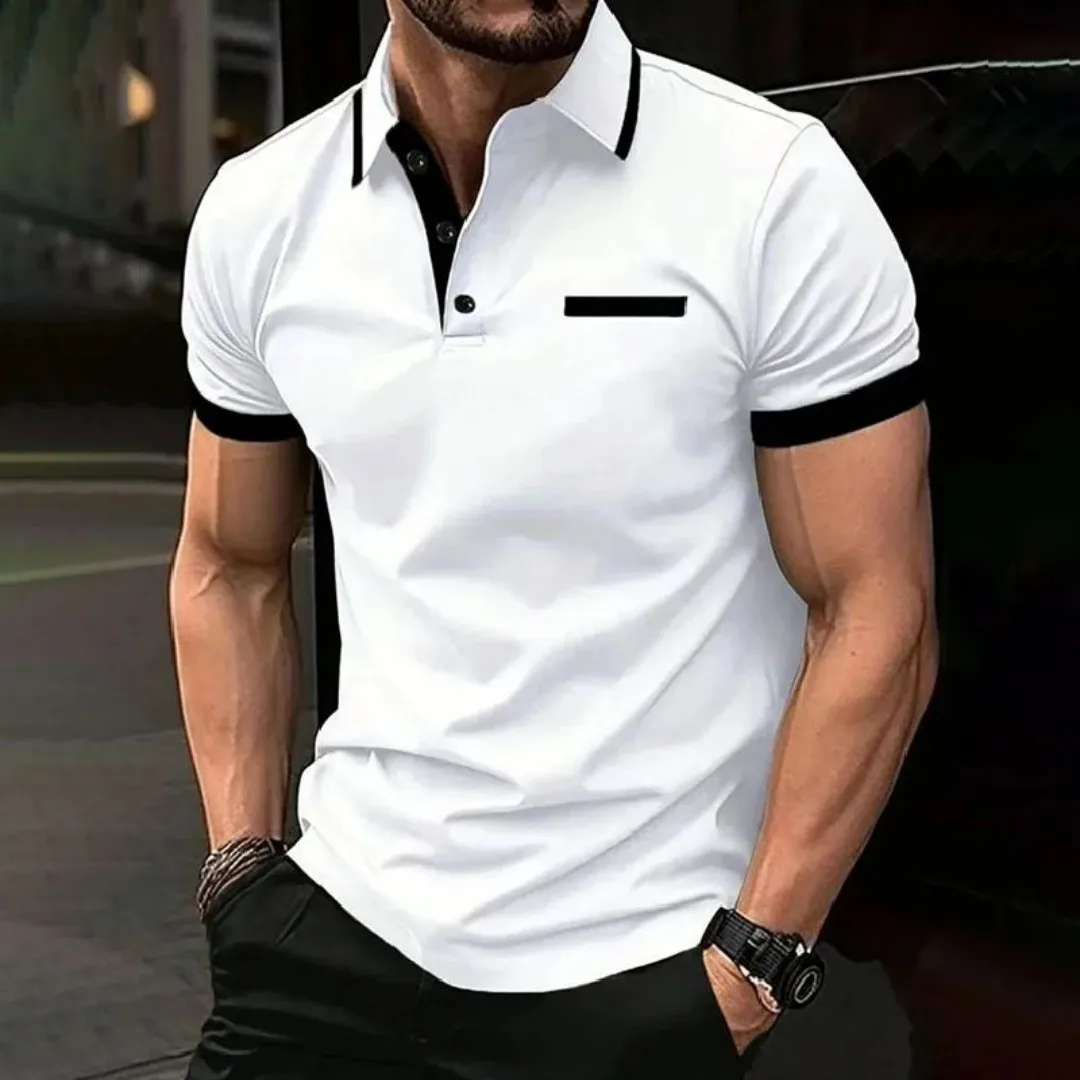 European and American Men's New Summer Minimalist Striped Printed Comfortable Breathable Polo Shirt Outdoor Casual Top image 2