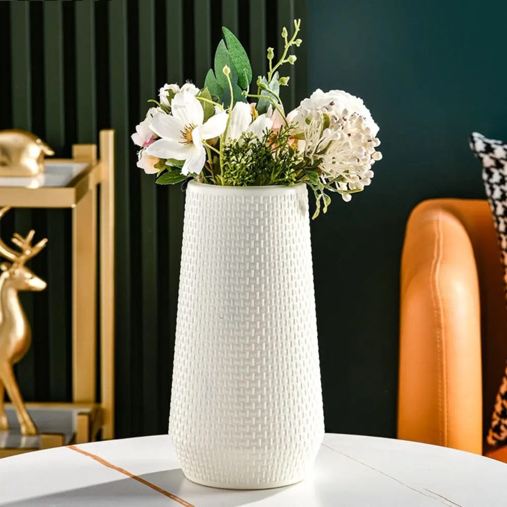 Imitation Ceramic Flower Vase Large Solid Color Flower Pot Basket Plastic Living Room Decoration Flower Arrangement Container