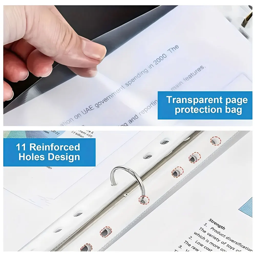 100pcs A4 11 Holes Loose-leaf Document Paper Protective Sleeve Transparent Plastic Punched Pocket Folder File Pocket Sleeve Thin