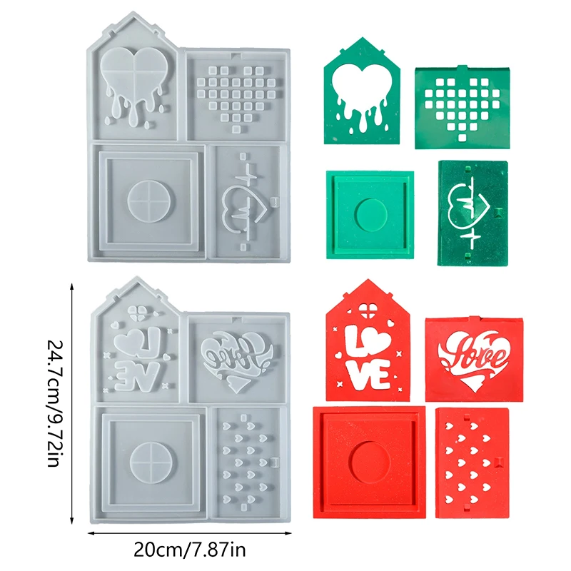 Houses Candle Holder Silicone Mold For Handmade Resin Concrete Heart House Candlestick Craft Molds Home Decor