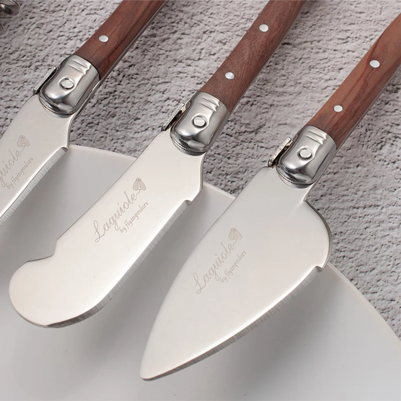 3pcs Laguiole Cheese Knife Set Wood Handle Butter Spreader Knives Mini Cream Cheese Cutter Slicer Restaurant Bar Tool 6inch 15cm