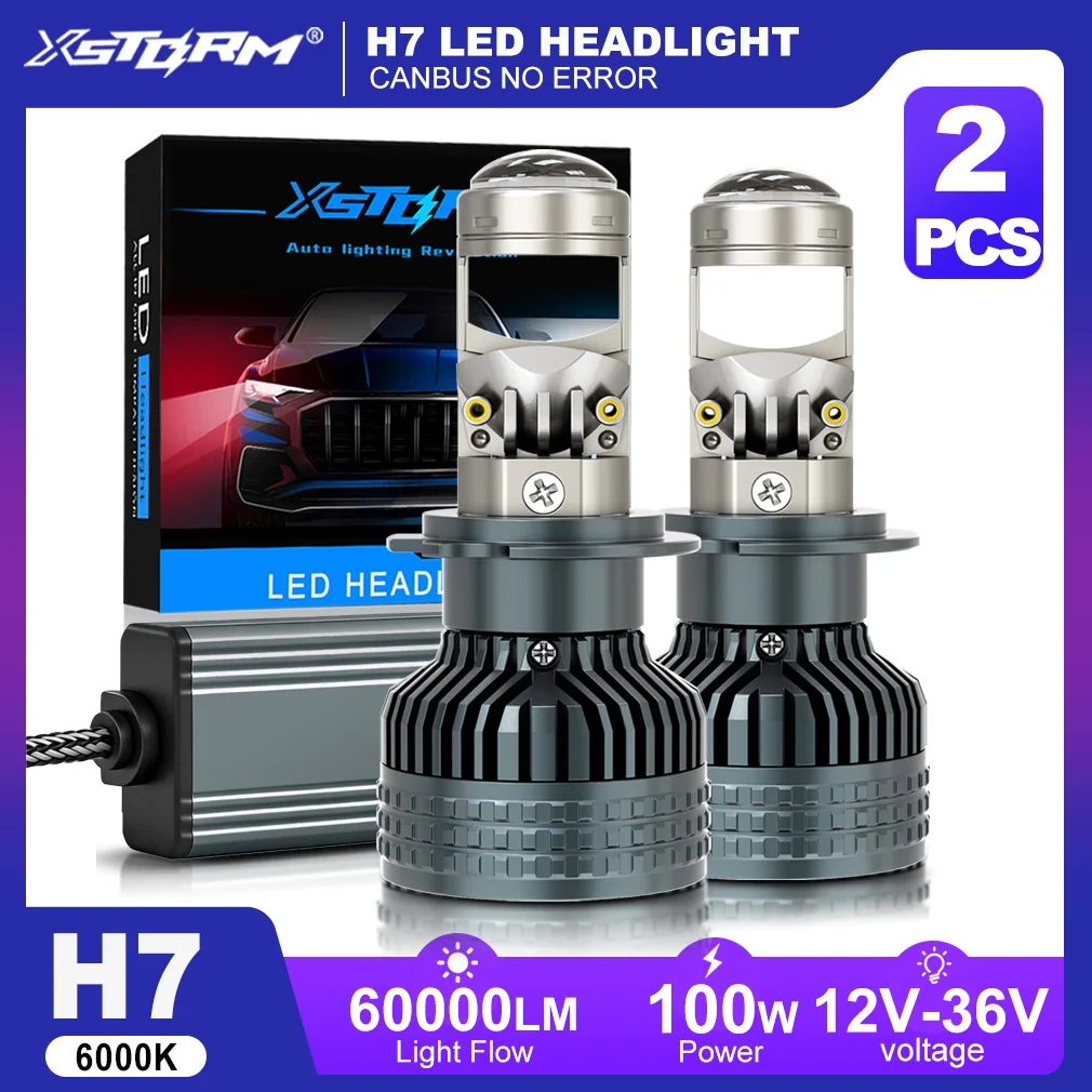 Faróis Projetores LED XSTORM H4 H7 Canbus 60000LM 100W 9005 9006 H11 Lâmpadas LED com Lente e Ventilador 15 Chips CSP Luzes Automotivas