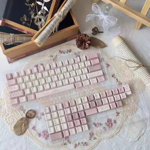French Romance Style Nora.1953 Keycap 142 Keys Cherry Profile PBT Sublimation Pink Custom Keycap for Mechanical Gaming Keyboard