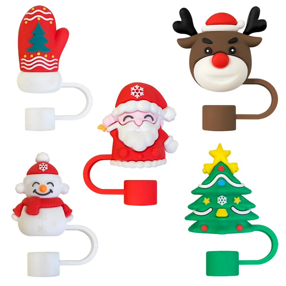 

10mm Christmas Straw Cover Cap Dust-Proof Reusable Straw Tips Lids for Cup Straw Topper Compatible with 30&40 Oz Tumbler