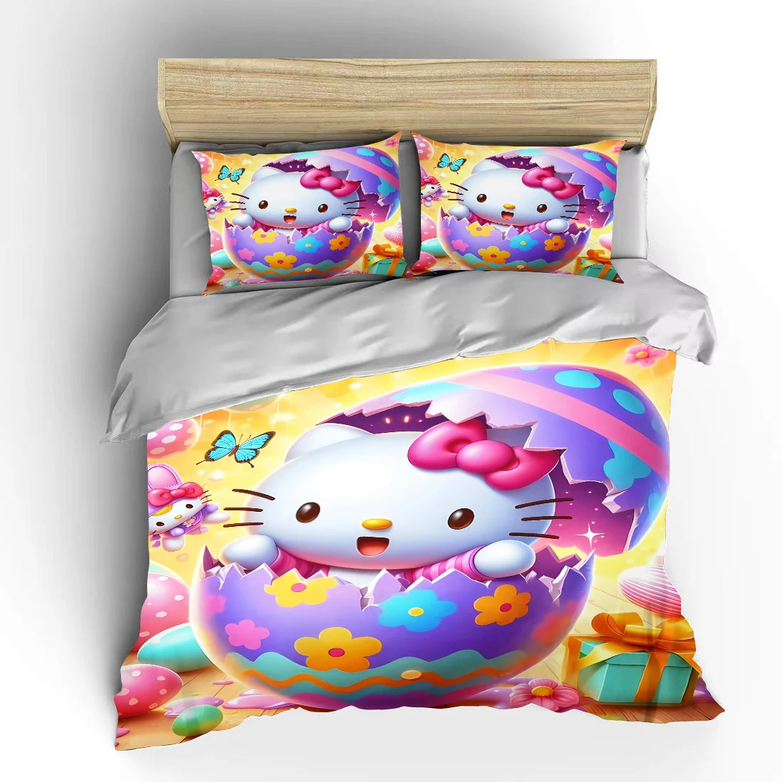 Hello Kitty Cartoon Baby Bedding Set Japanese Children Sanrio 3-częściowy zestaw King Size US Twin Pokrowiec na łóżko dla dorosłych Kołdra do