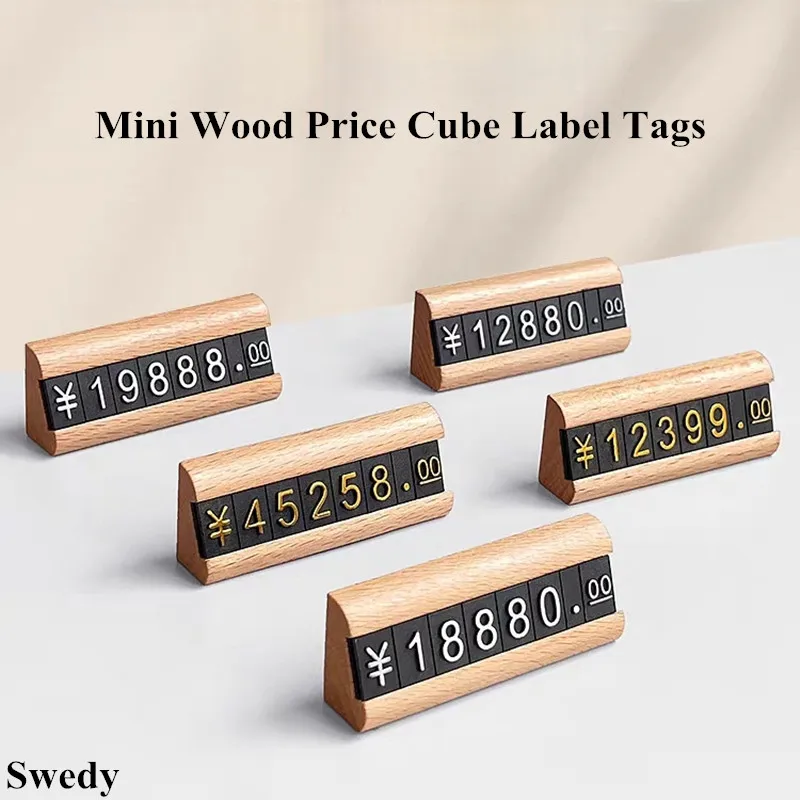 1 Pieces Small Wood Base Adjustable Number Price Cube Tags Plastic Jewelry Price Label Card Sign Holder Display Stand