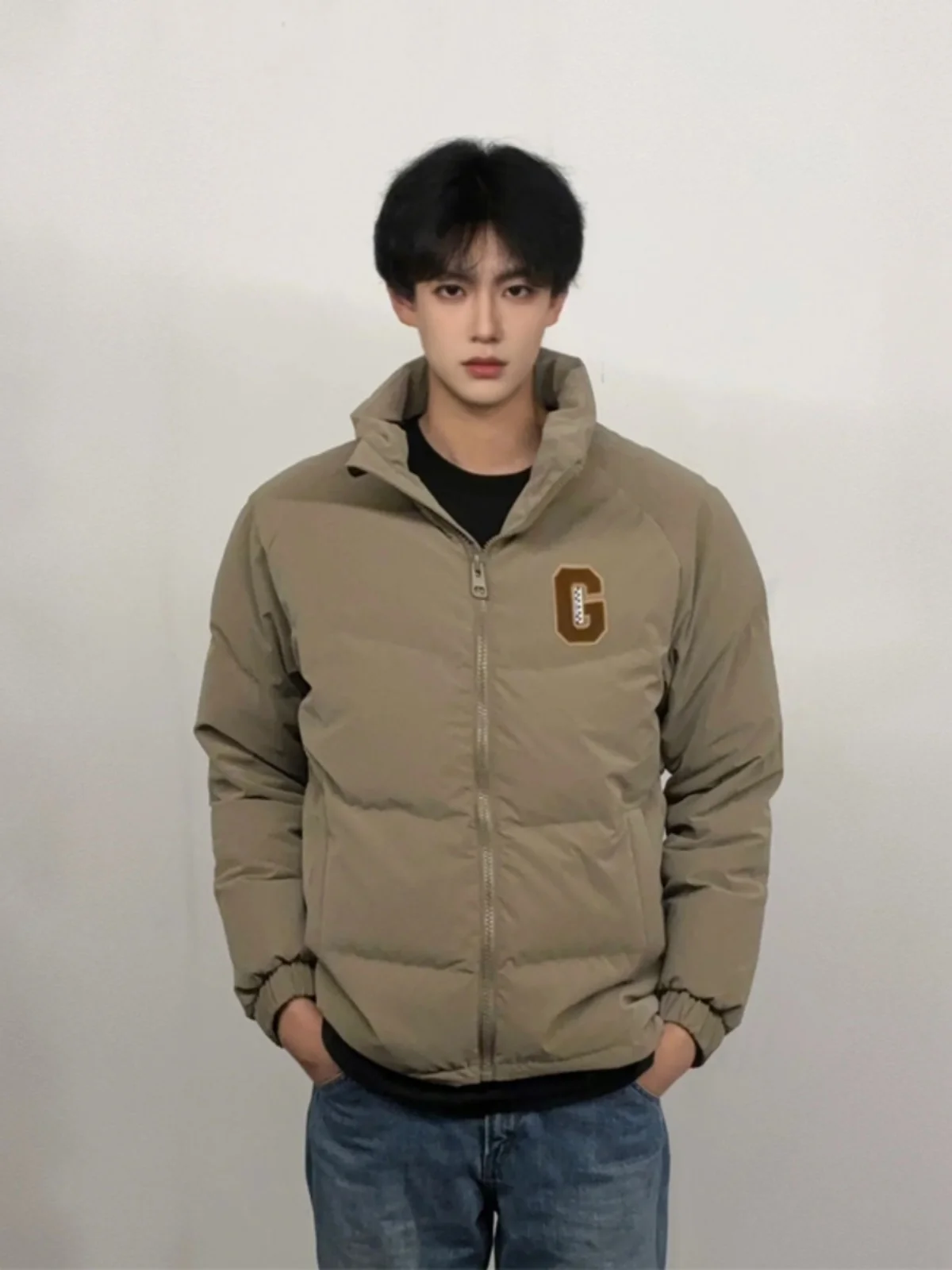 

Kaki Color White Duck down Jacket Men's Winter Thickened Cotton Coat Vintage American Style Teenage Warm Outerwear