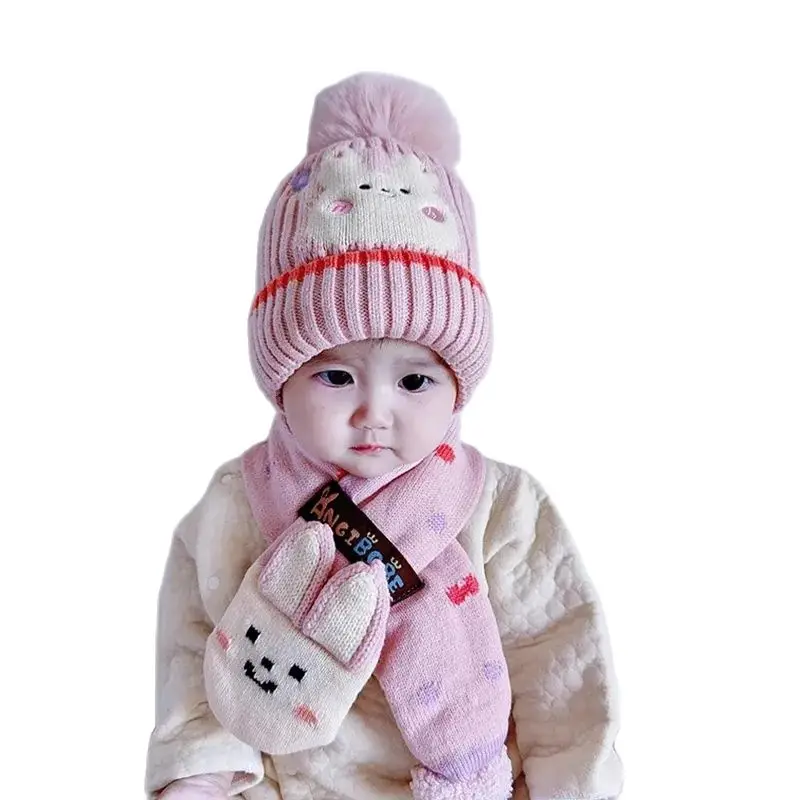 Doitbest 2023 Baby Kids Beanie Sets Dinosaurus Konijn Beer Cartoon 2 Stuks Jongens Meisjes Winter Vlus Muts Sjaal Set Voor 2 Tot 6 Jaar