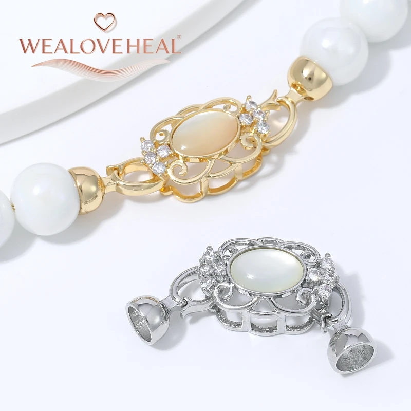 18K vergoldeter Messing-Blumenperlenverschluss, mikrobesetzter CZ-Blumenverbinder mit ovalem Zentrum und Schalenenden für DIY-Schmuckherstellung – Detail 18