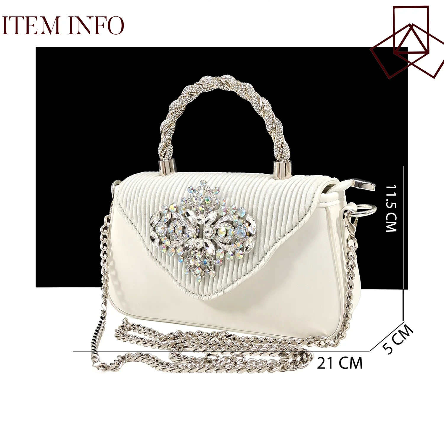 QSGFC 2024 Italian Design Girly Style White Color Pointed Toe Wedding Shoes And Bag Full Diamond Decoration Handle Bag