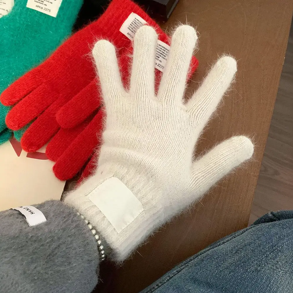 Korean Style Winter Gloves Women Thickened Knit Thermal Mittens Touch Screen Fingerless Blend Outdoor Daily Wear