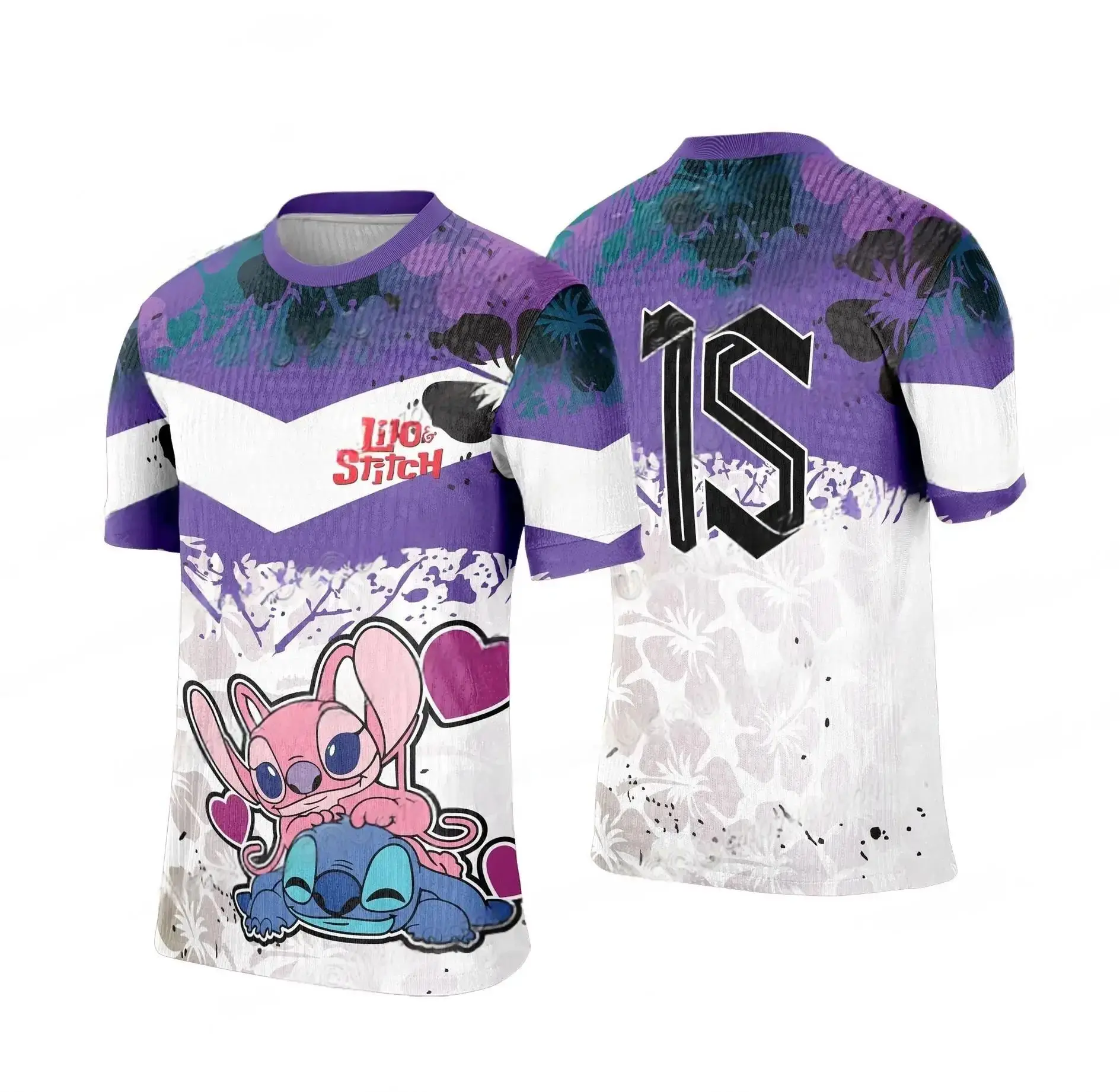 ديزني 2026 غرزة الفتيات المرأة قصيرة الأكمام ثلاثية الأبعاد تي شيرت مطبوع الجولة الرقبة الصيف حجم كبير قمصان كرة القدم الرجال عادية #3