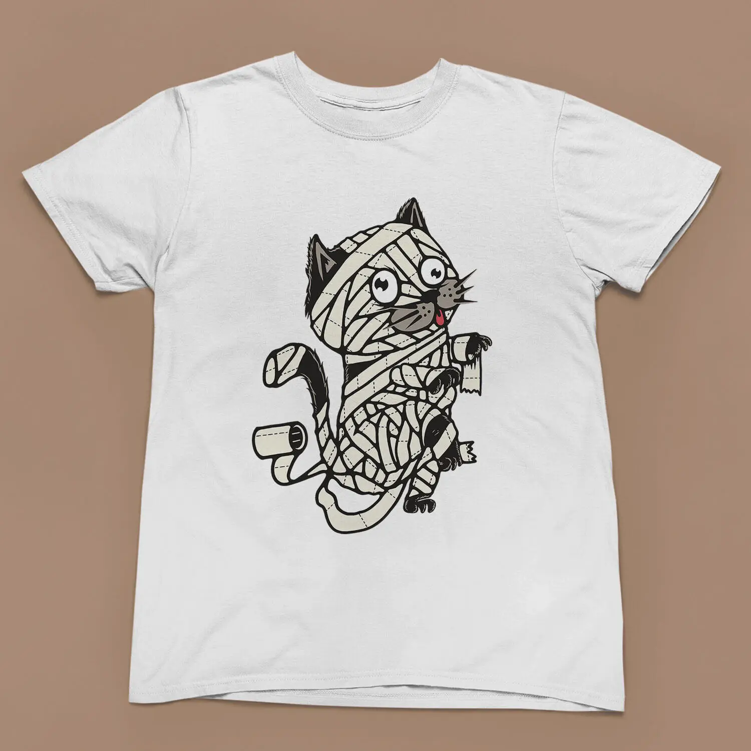 Mummy Cat Graphic T-Shirt – Funny Feline Halloween - Men's & Women's Tee