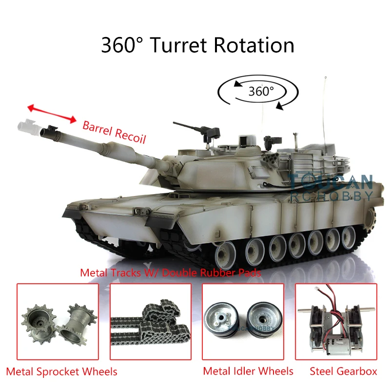 HENG LONG 1/16 Abrams RC Tank 3918 Snow 7.0 360 Turret Barrel Recoil Metal Track RC Panzer Boys for Toys TH17837-SMT4