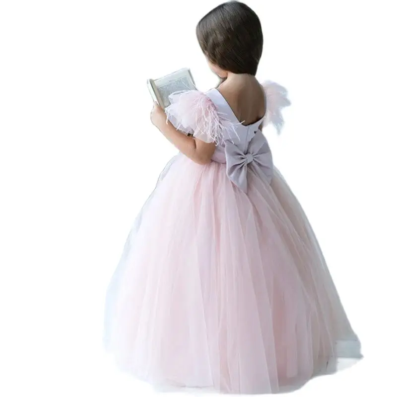 Pink Flower Girl Dress Birthday Wedding Party Holiday Bridesmaid Flower Girl Tulle Lace Dress