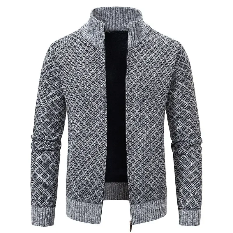 Korean Winter Mens Fleece Cardigan Half High Neck Thicken Warm Jacket Casual Men's Knitted Coat Mens Clothing