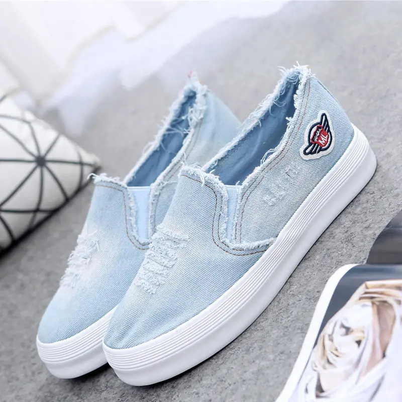 Shoes For Women Denim Canvas Woman Footwear High On Platform Loafers Low Comfortable And Elegant With Stylish Autumn Price