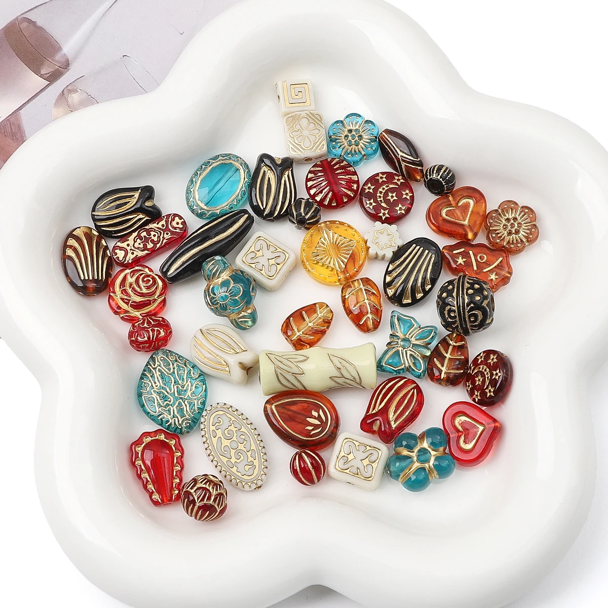 20g/bag acrylic retro gold stroke mixed style beads scattered beads handmade DIY making bracelets, necklaces, earrings, jewelry